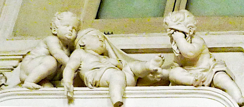 Above Lepanto scene - one cherub foot missing, one crying, one supporting